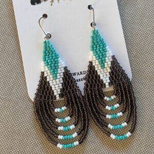 Elegant Beaded Earrings with Turquoise and Brown Accents